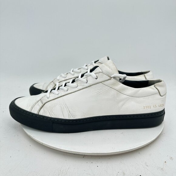 Common Project Achilles Men Size EU 45 US 12 White Black Leather Low Top Shoes - Picture 1 of 12